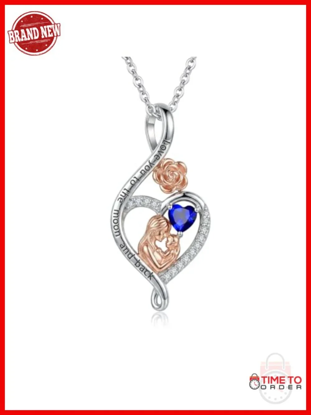 Rose Heart Infinity Birthstone Pendant Necklace for Women - Cubic Zirconia